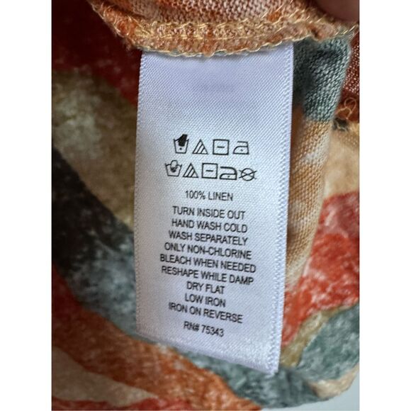 Rachel Zoe 100% linen geometric cap sleeve blouse sz S‎ beachy artsy boho - Picture 5 of 5